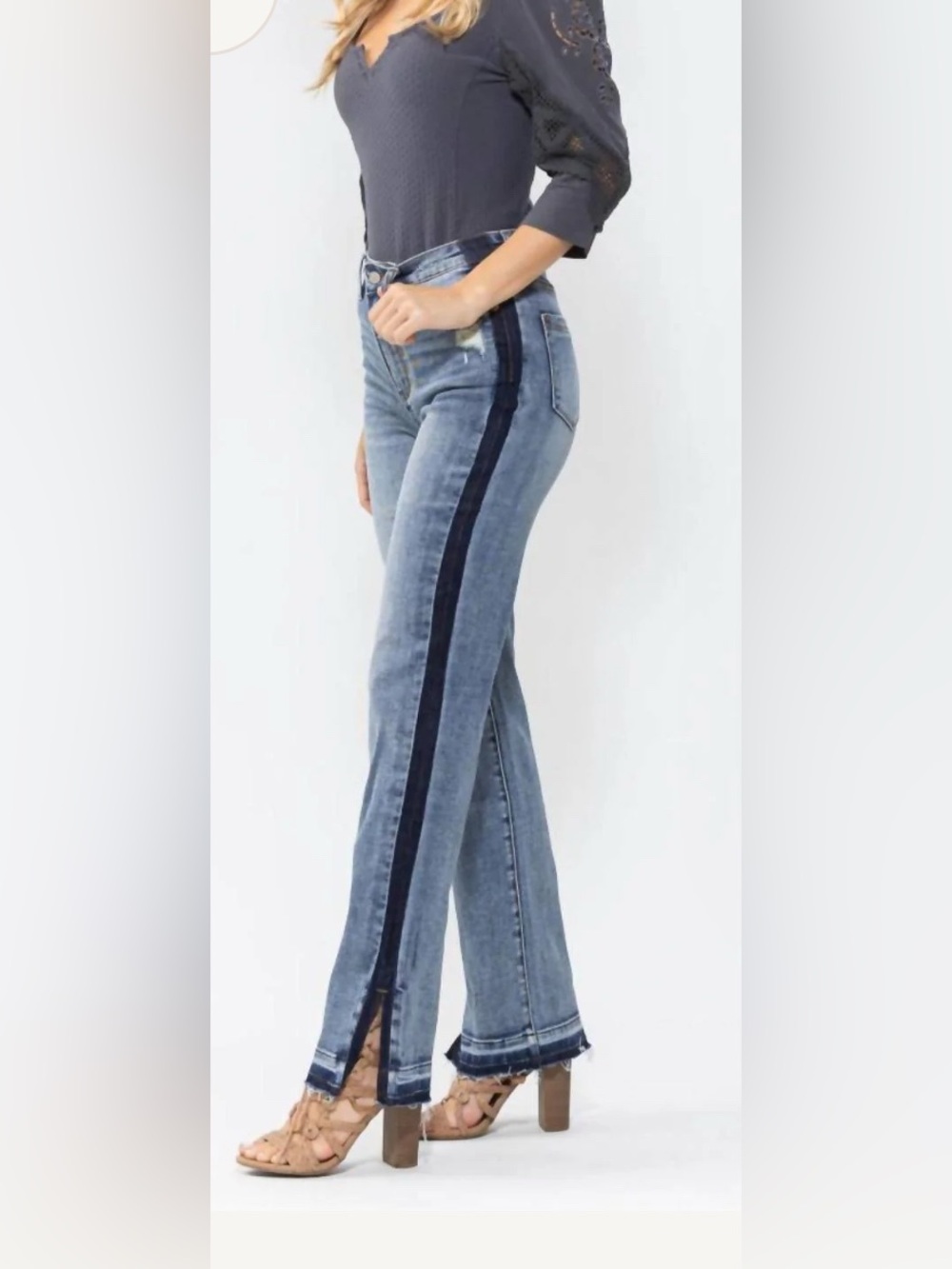 Judy Blue Size 15/32 Plus Women's Two-Tone Side-Stripe Straight Leg Jeans NWOT